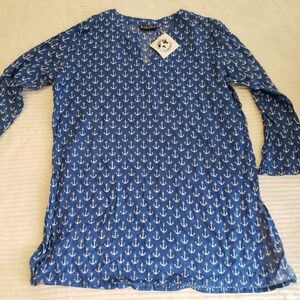 KikiSol Blue/ White Anchor Print Women's Top/ Coverup XL